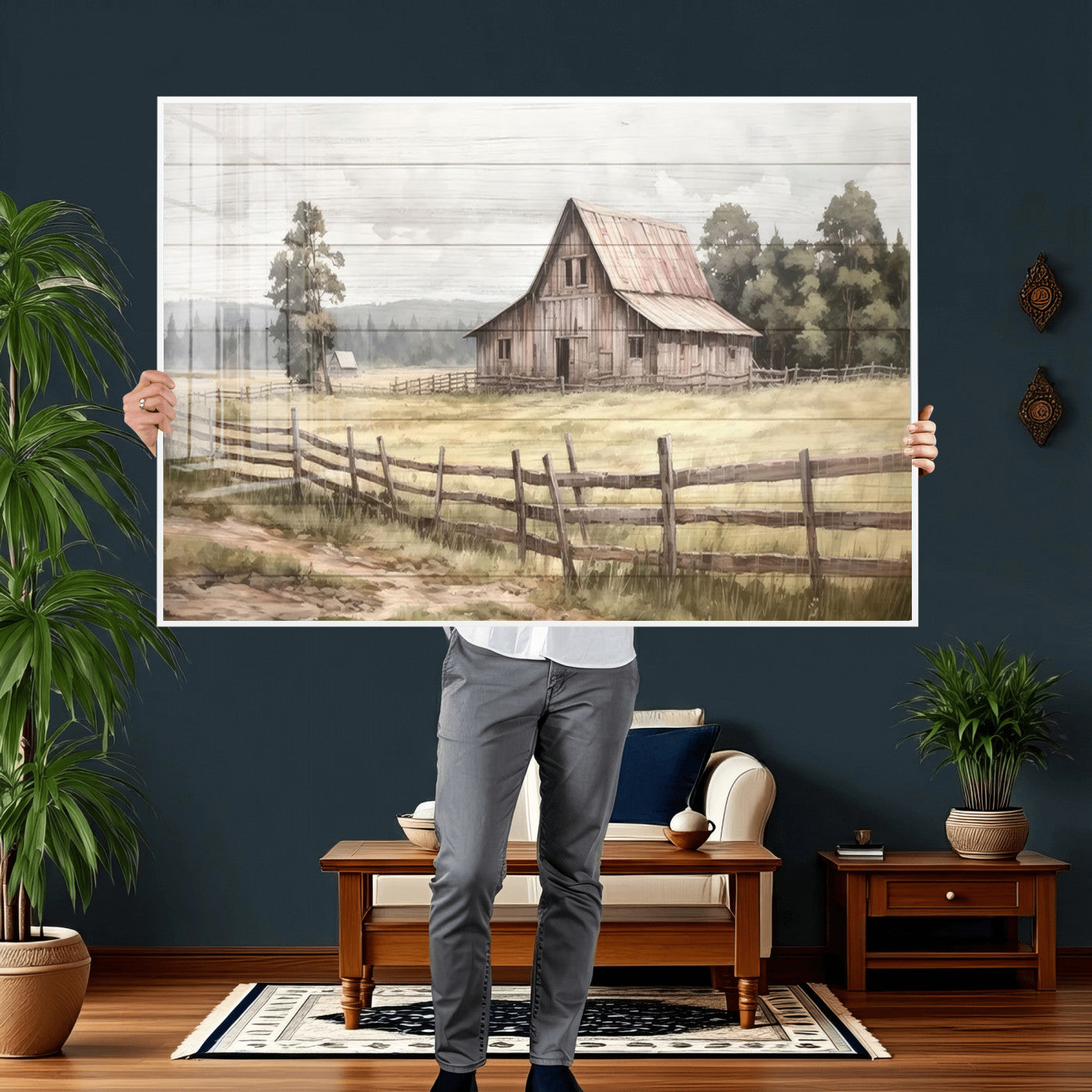 87489-MGV-CV-36X24 - Rustic Farmhouse Barn Wall Art | Framed Gallery Wrap Barn  Giclee Canvas Print for Farmhouse Decor