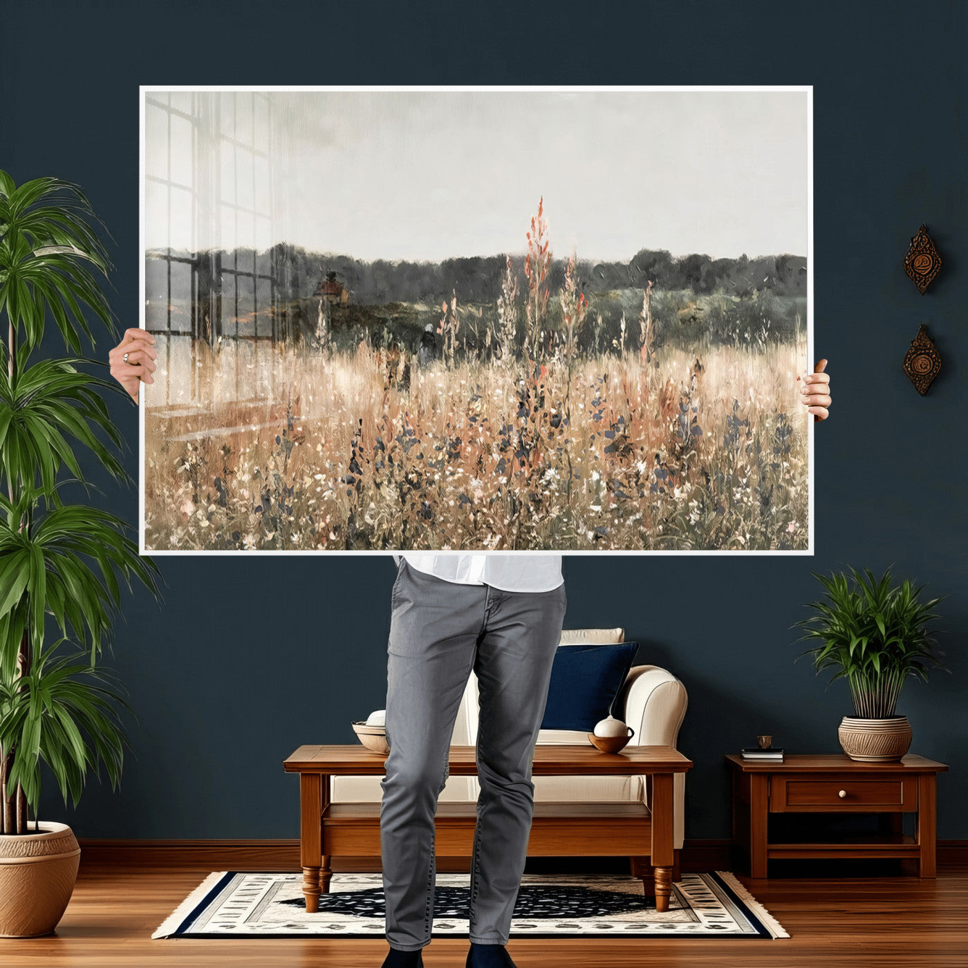 16595-MGV-CV-36X24 - Rustic Field Landscape Wall Art Print, Abstract Field Canvas Wall Art for Barn Decoration