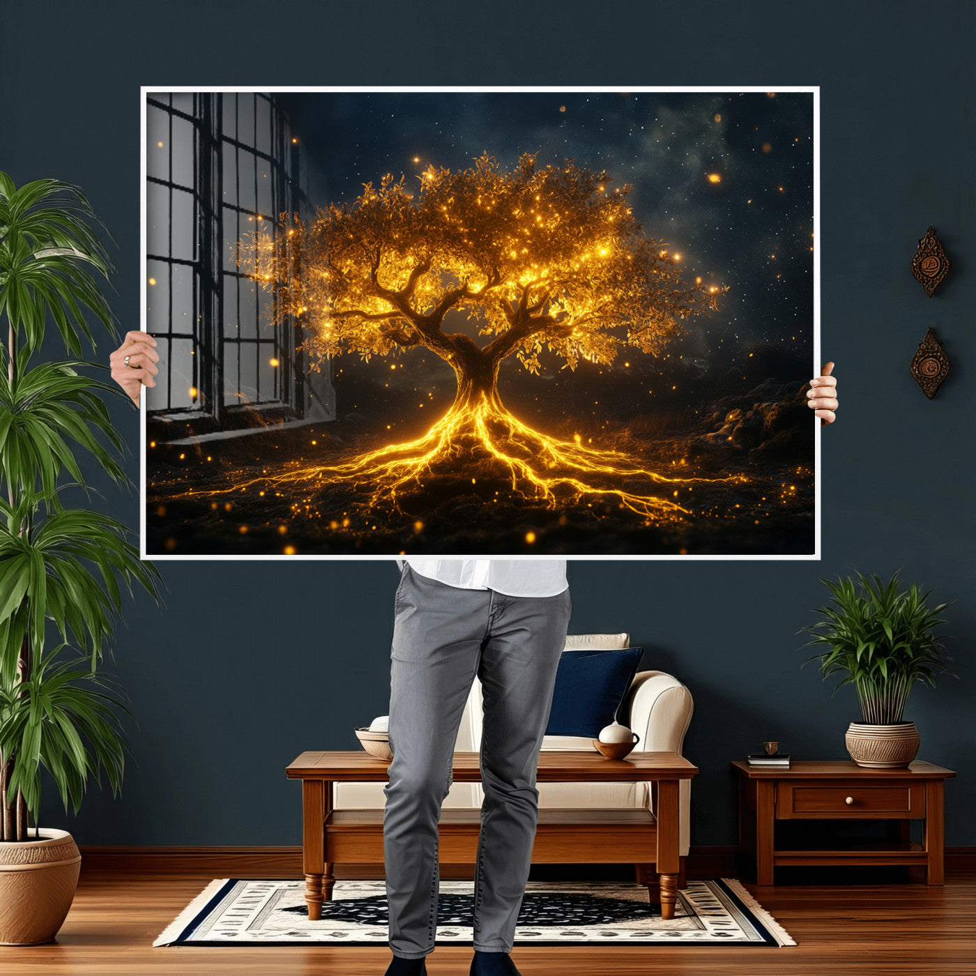 60194-MGV-CV-36X24 - Golden Tree of Life Canvas Wall Art Print - Majestic Tree of Life Print for Living Room and Office Decor