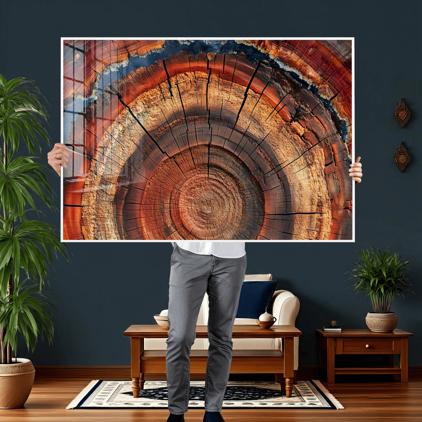 28555-MGV-CV-36X24 - Abstract Tree Ring Art Wall Art Canvas Print for Modern Farmhouse Decor, Colorful Tree Ring Wall Decor, Minimalist Home Canvas Art