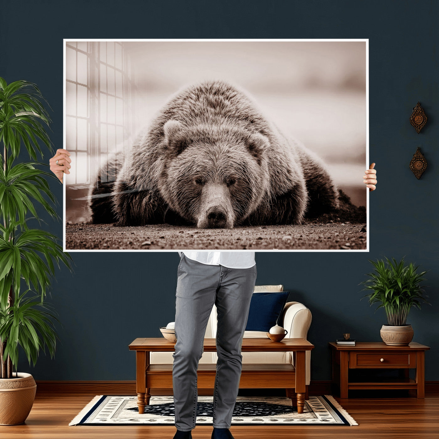 20611-MGV-CV-36X24 - Grizzly Bear Wall Art Print - Bear Canvas Wall Art - Rustic Bear Portrait Canvas Print for Cabin