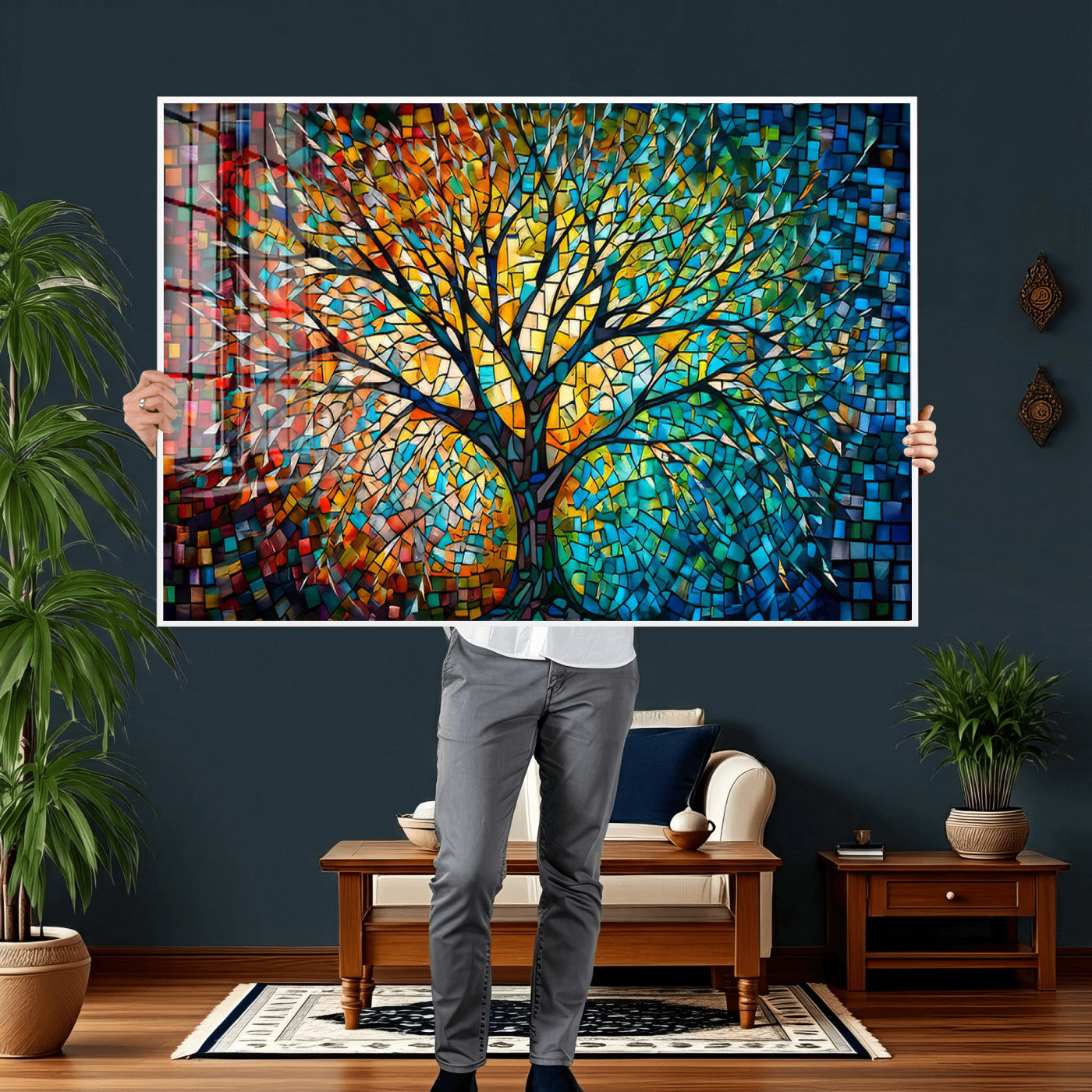 99325-MGV-CV-36X24 - Yggdrasil Tree of Life Wall Art Print Canvas | Mosaic Style 3-Panel Canvas Print