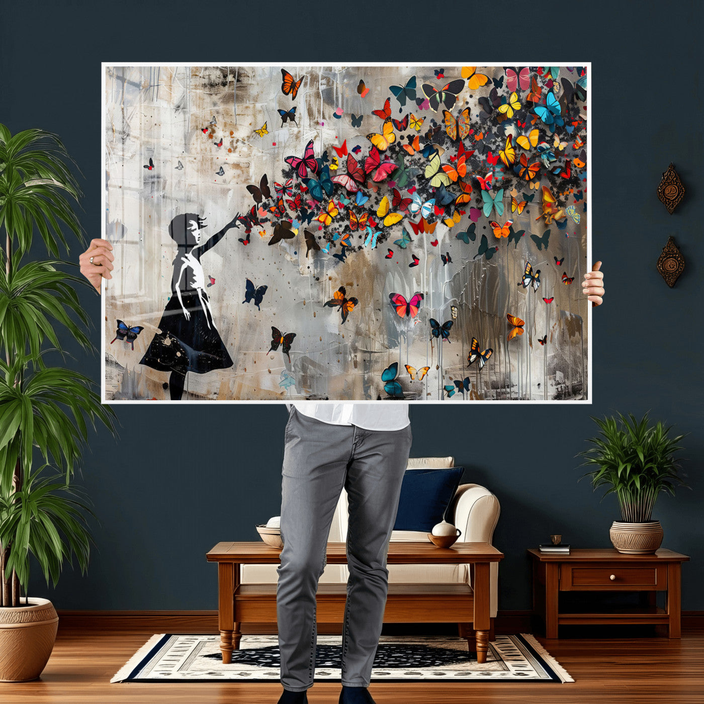 51446-MGV-CV-36X24 - Banksy Butterfly Girl Wall Art | 3-Piece Butterfly Girl Canvas