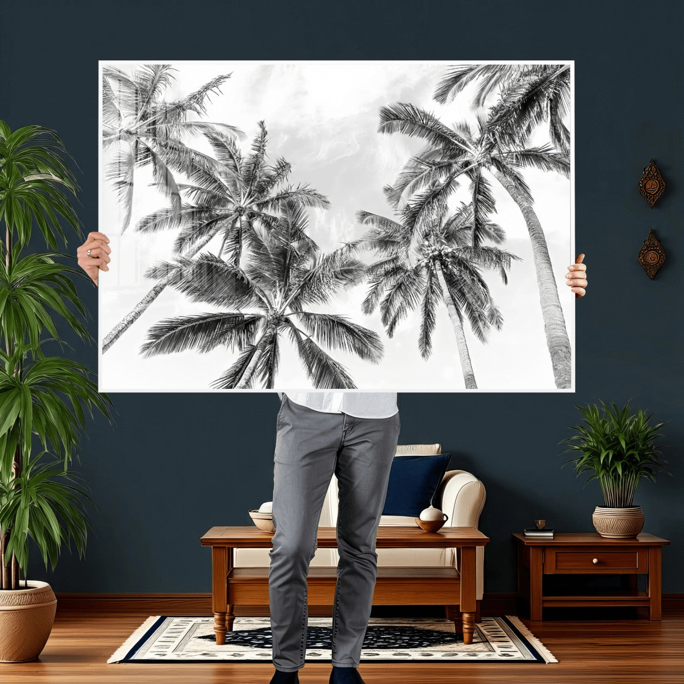 62113786-MGV-CV-36X24 - Palm Trees Wall Art – Tropical Breeze Canvas Print, Vacation Island Silhouette, Coastal Calm and Summer Paradise for Living Room or Beach House Decor
