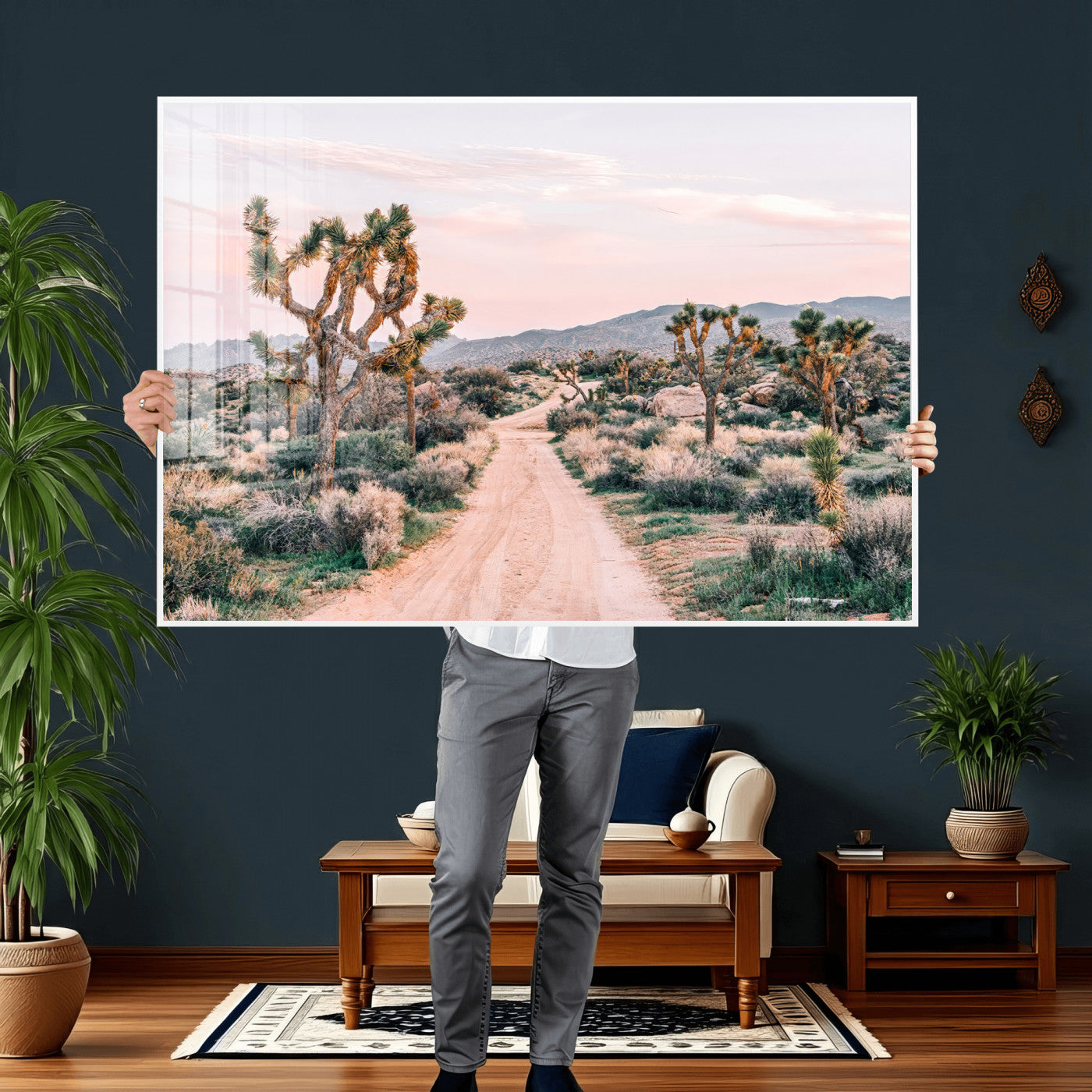 12540952-MGV-CV-36X24 - Desert Trail Wall Art – Canvas Print of Joshua Trees & Sunset Glow, Sandy Path Wilderness, Scenic Nature Escape Decor for Living Room, Office or Bedroom