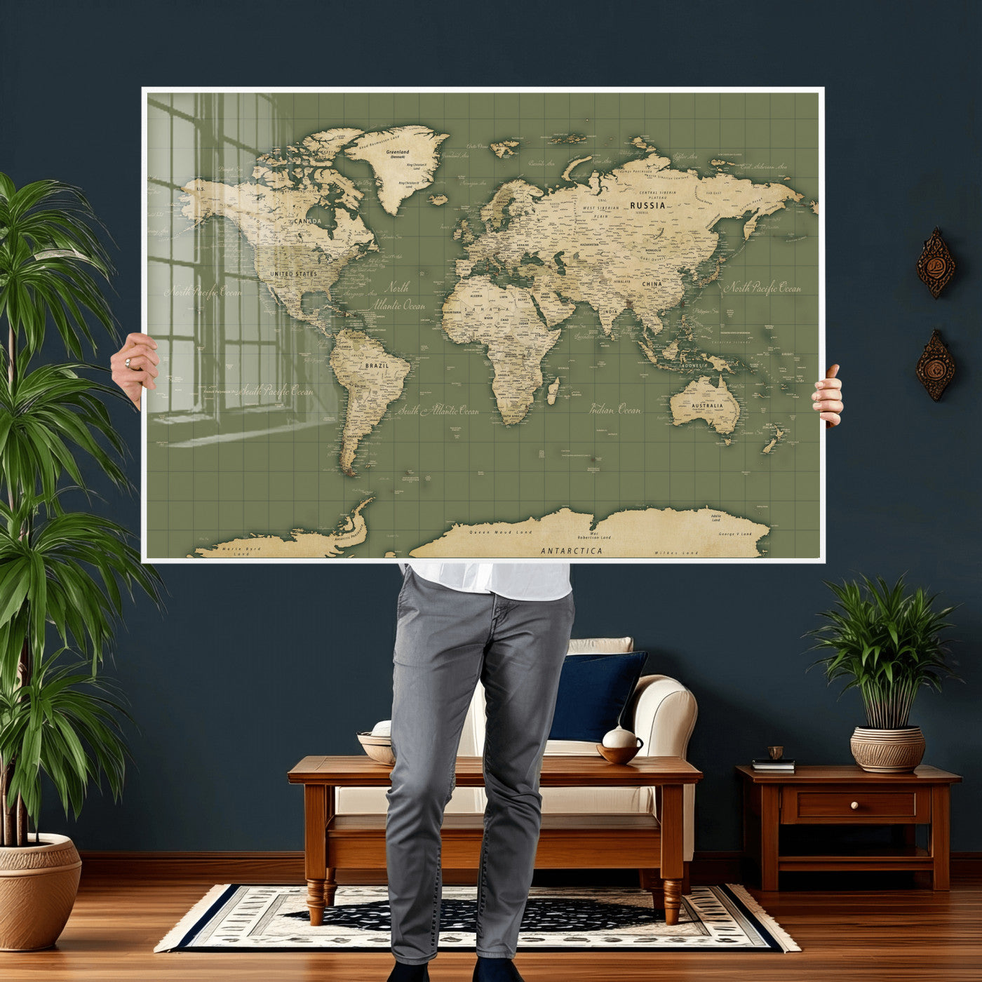 13750241-MGV-CV-36X24 - World Map Wall Art Canvas Print, Modern Decorative Framed Map Artwork Prints for Living Room, Office, Bedroom Wall Decor