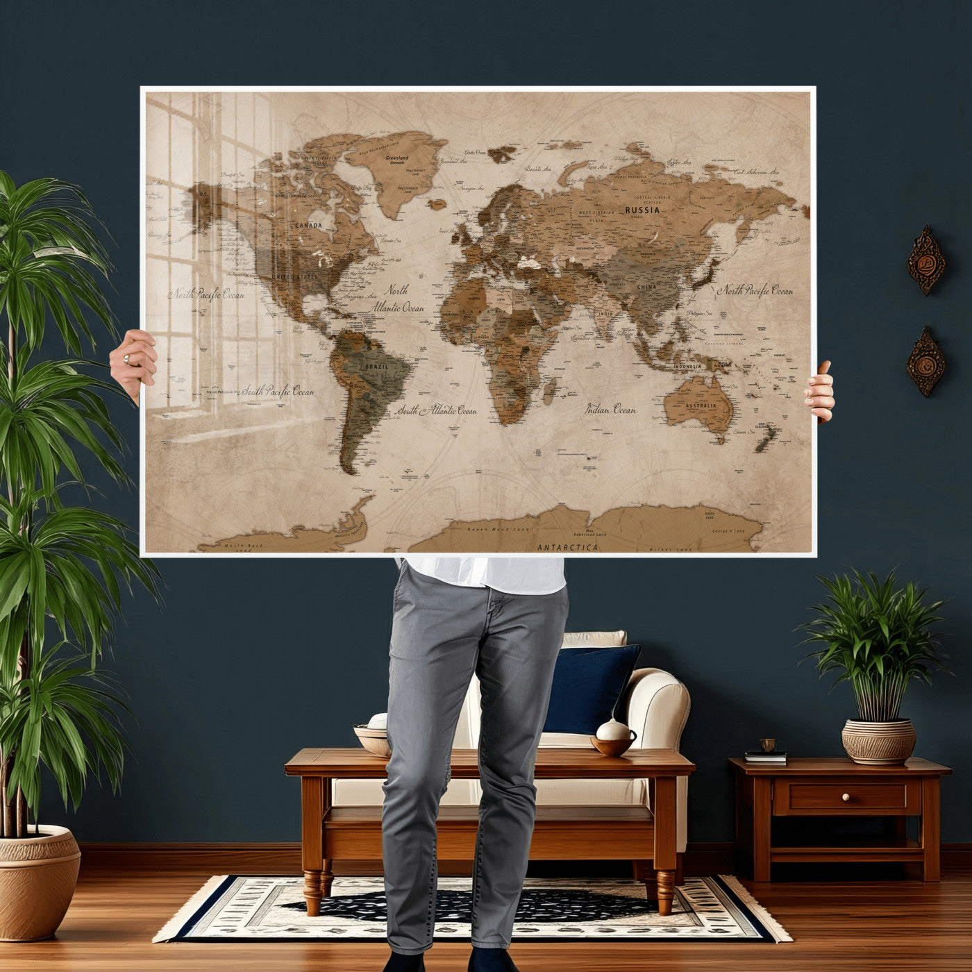 40064188-MGV-CV-36X24 - World Map Wall Art Canvas Print, Modern Decorative Framed Map Artwork Prints for Living Room, Office, Bedroom Wall Decor