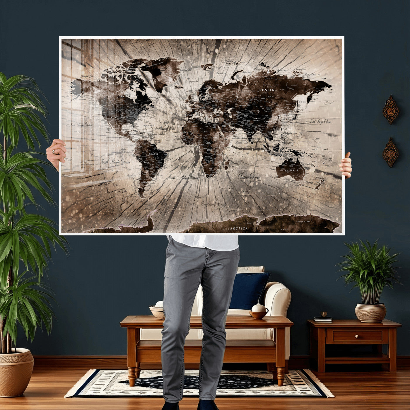 94623295-MGV-CV-36X24 - World Map Wall Art Canvas Print, Modern Decorative Framed Map Artwork Prints for Living Room, Office, Bedroom Wall Decor