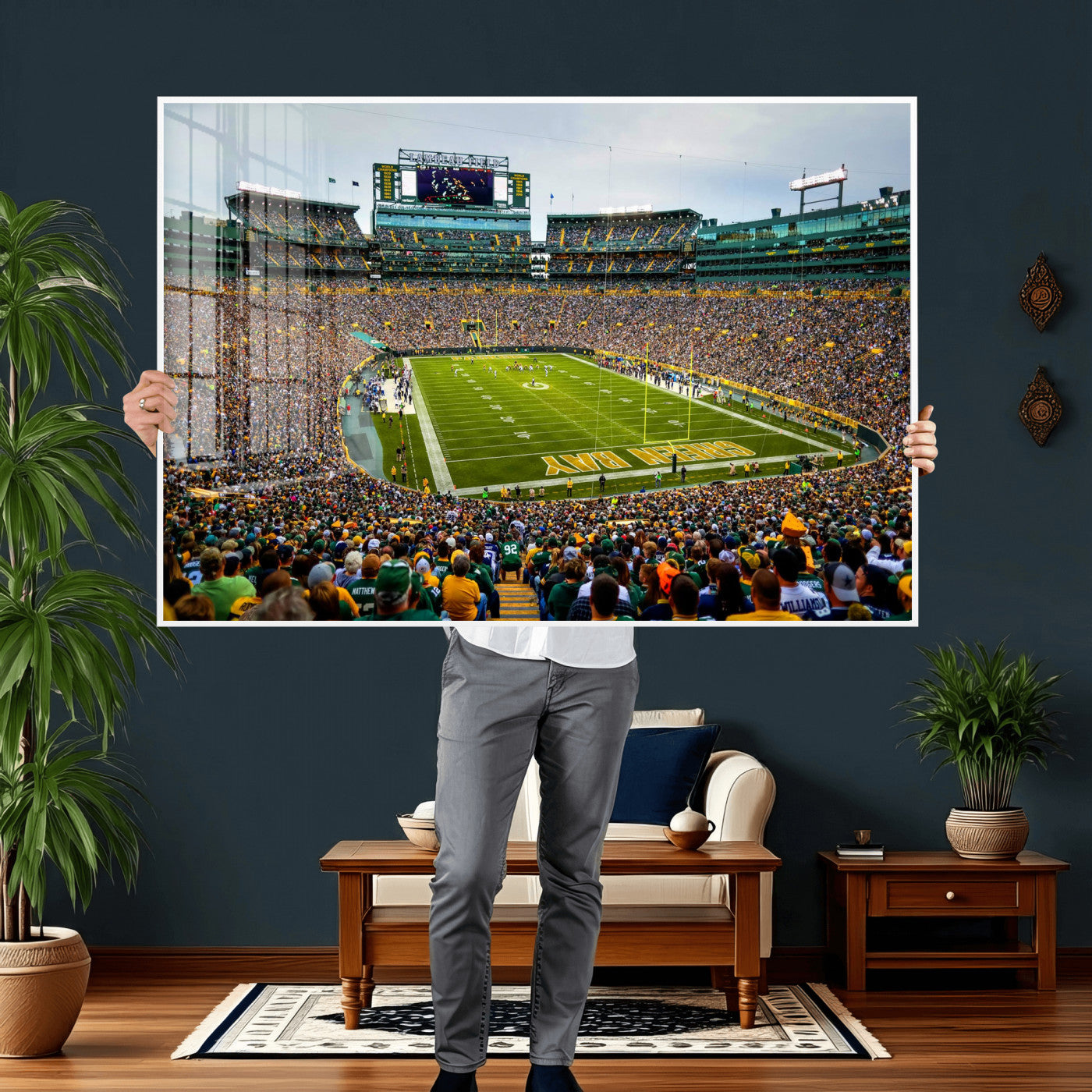 56521752-MGV-CV-36X24 - Green Bay Packers Stadium Wall Art Canvas Print, Lambeau Field Football Stadium Artwork, Framed Wall Art Ready to Hang