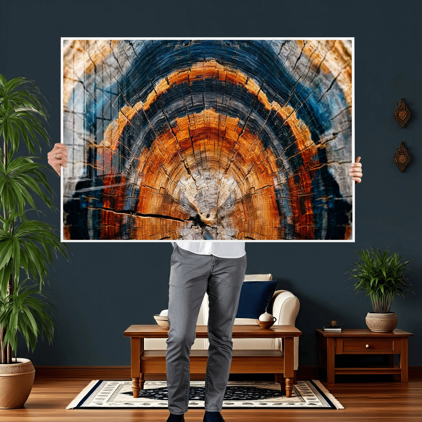 92693966N-MGV-CV-36X24 - Abstract Wood Grain Canvas Print, Tree Ring Pattern Wall Art, Framed Canvas Ready to Hang