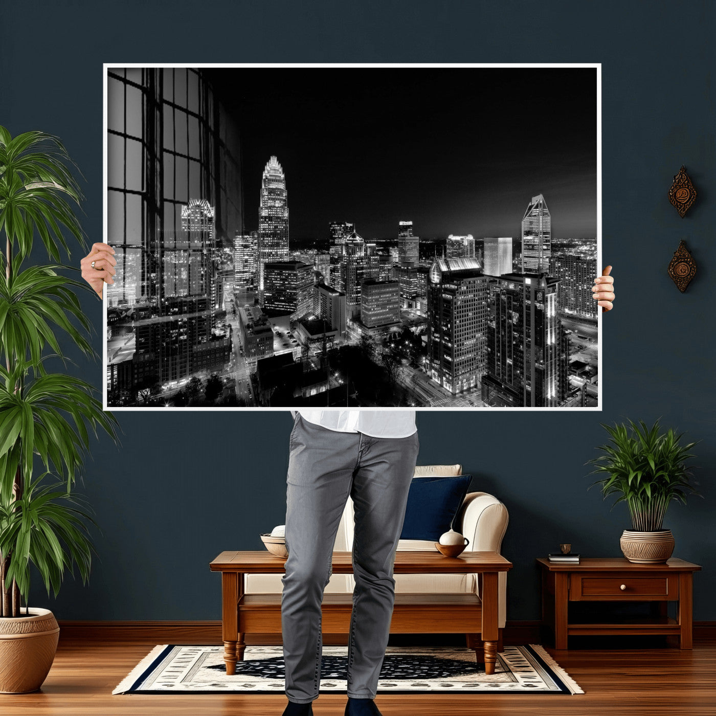 68329345-MGV-CV-36X24 - Atlanta Skyline Wall Art Canvas Print, Atlanta Downtown Night Cityscape Print for Modern Urban Wall Decor