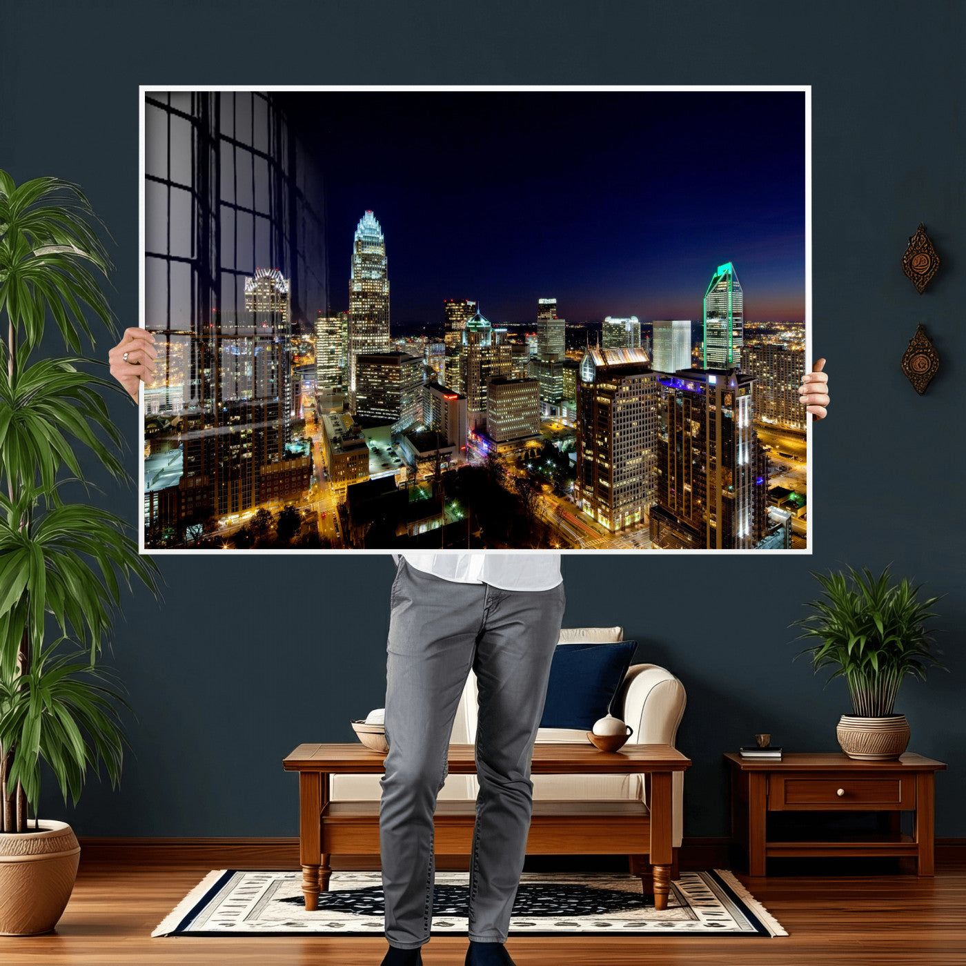 47163738-MGV-CV-36X24 - Atlanta Skyline Wall Art Canvas Print, Atlanta Downtown Night Cityscape Print for Modern Urban Wall Decor
