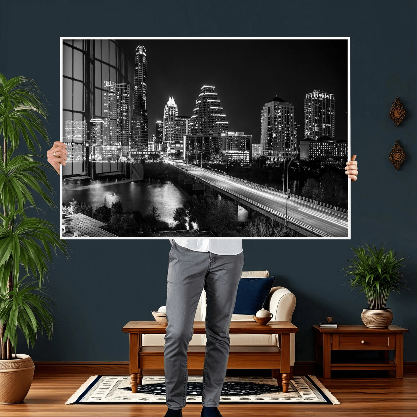 37531750-MGV-CV-36X24 - Austin Skyline Wall Art Canvas Print, Austin Downtown Night Cityscape Print for Modern Urban Wall Decor