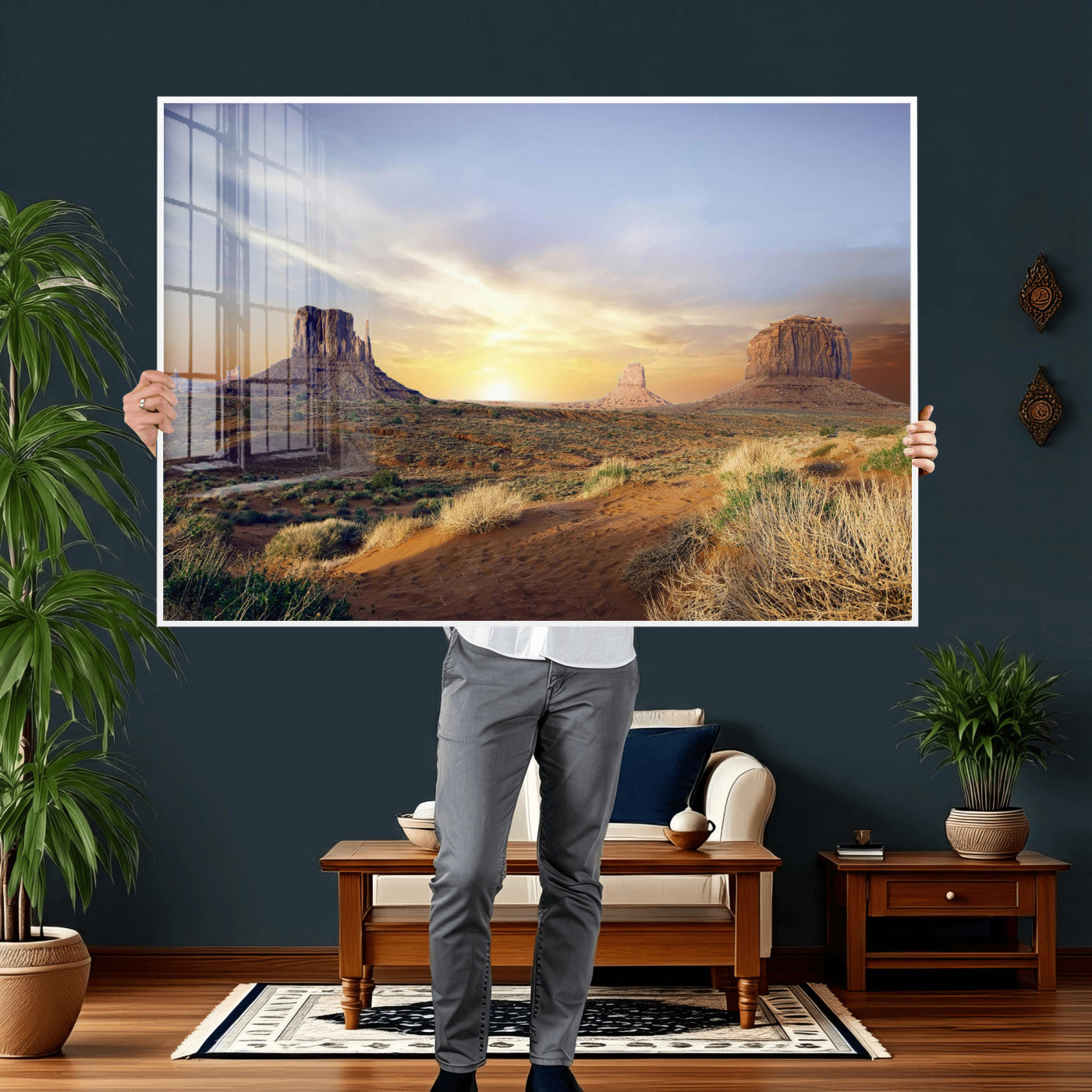 14901845-MGV-CV-36X24 - Monument Valley Desert Landscape Wall Art Canvas Print, Southwest Desert Rock Formation Canvas Print, Western Red Rock Panorama Art Printing