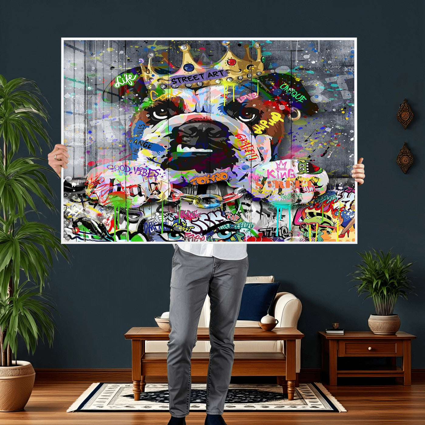 45209731-MGV-CV-36X24 - Dog Wall Decor for Teen Bedroom Decor - Graffiti Animal Canvas Wall Art for Teen Room Decor - Abstract Wall Painting Ready to Hang