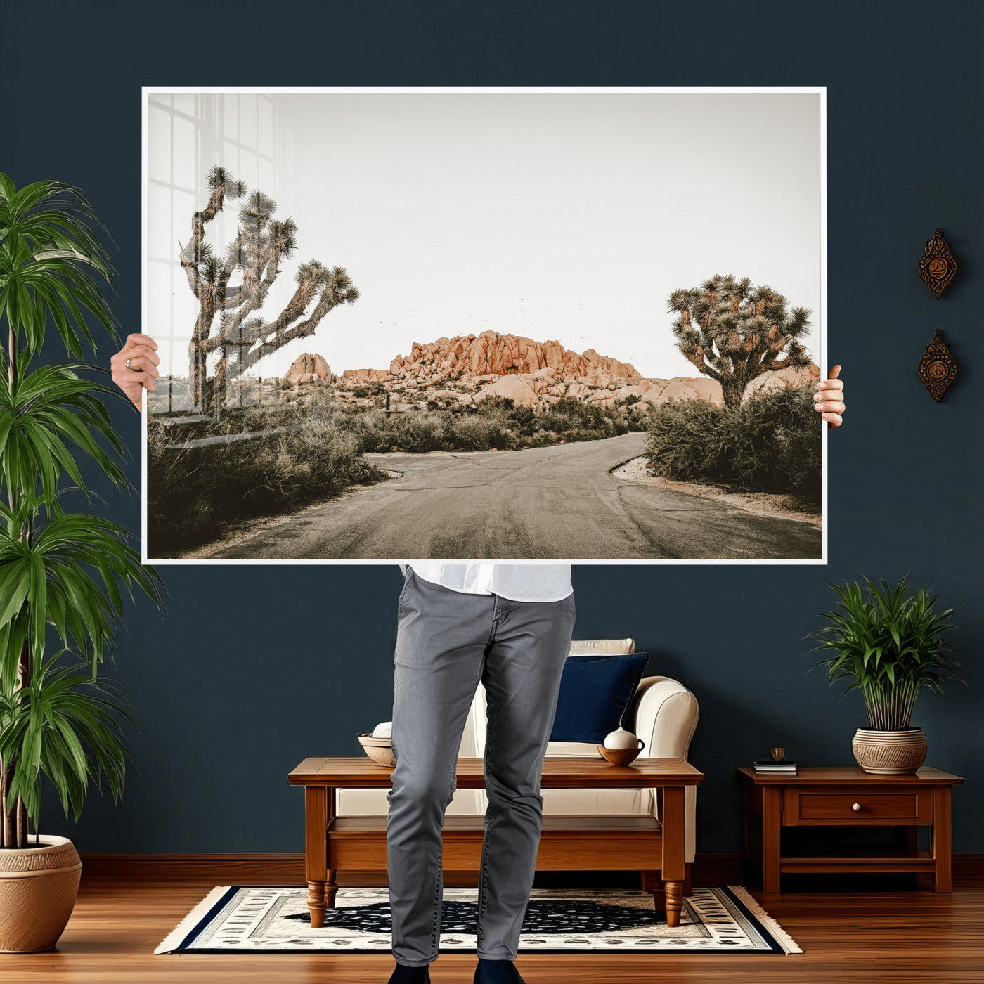 97248544-MGV-CV-36X24 - Joshua Tree Desert Wall Art Canvas Print, Minimal Southwestern Landscape Nature Wall Decor for Modern and Boho Interiors