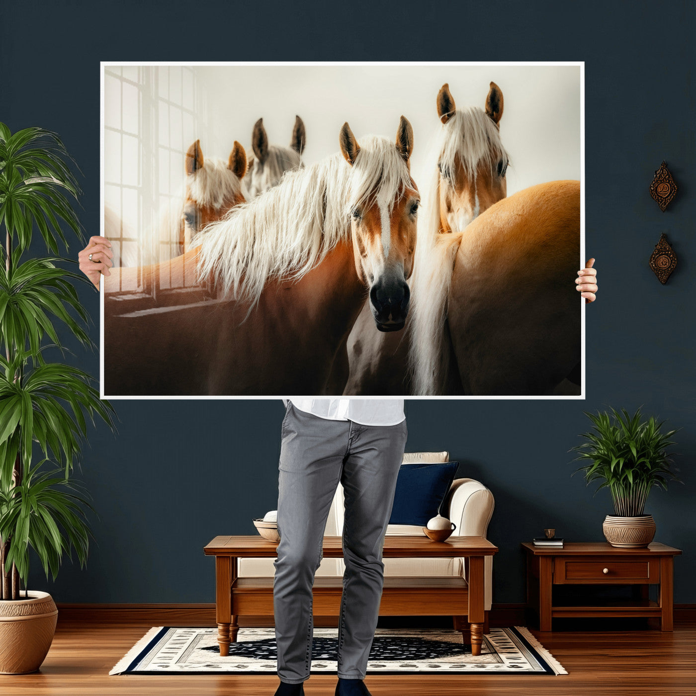 71904941-MGV-CV-36X24 - Wild Horse Herd Wall Art Canvas Print, Natural Horse Portrait Nature Wall Decor for Living Room and Office