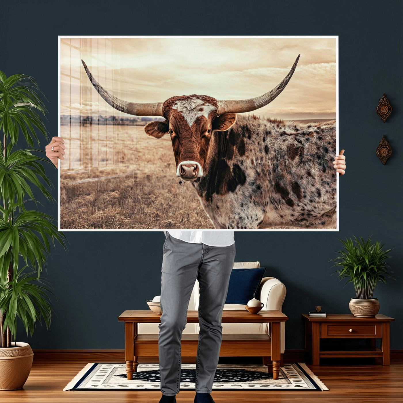 55805825-MGV-CV-36X24 - Texas Longhorn Wall Art Canvas Print – Western Cattle Ranch Artwork for Rustic Farmhouse Decor
