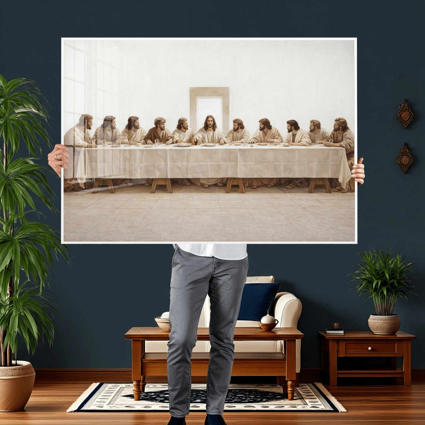 76380069-MGV-CV-36X24 - The Last Supper Wall Art Canvas Print, Jesus Christ Biblical Scene Canvas Print, Christian Religious Artwork for Church Living Room Decor