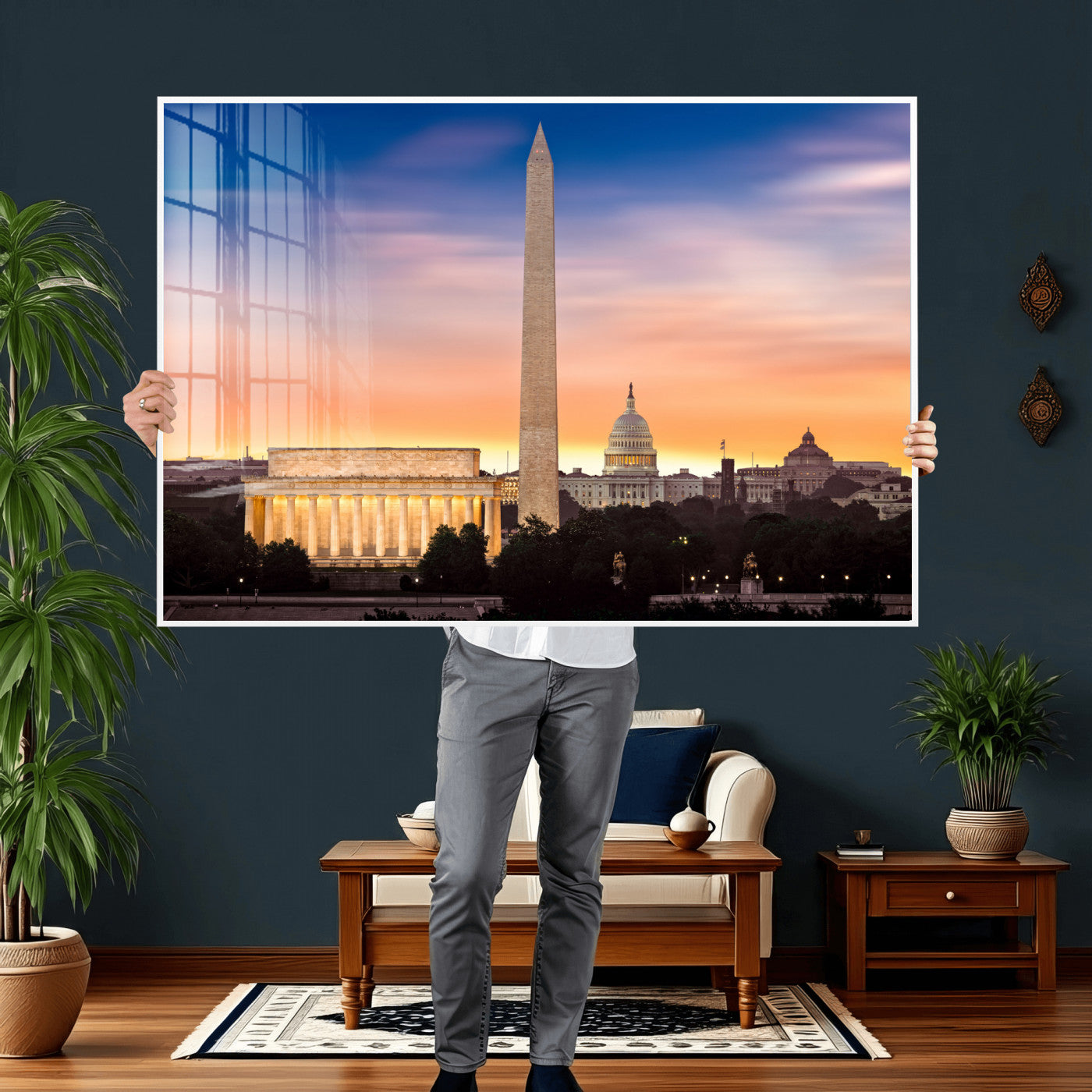 72704063-MGV-CV-36X24 - Washington DC Skyline Wall Art Canvas Print – Lincoln Memorial, Washington Monument & Capitol Artwork Print