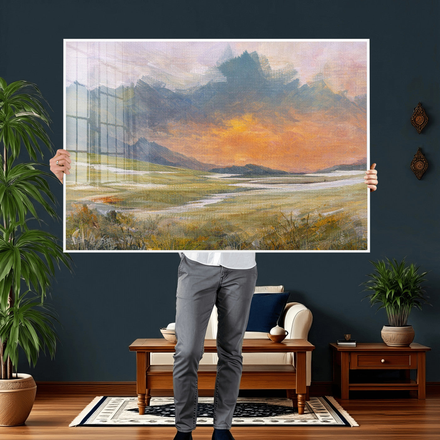 39892091-MGV-CV-36X24 - Mountain Sunset Wall Art Canvas Print Vintage Landscape Panorama Rustic Nature Decor