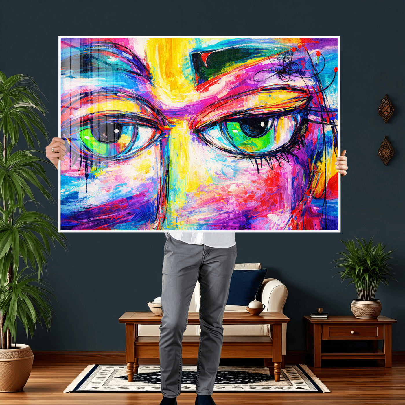 99390655-MGV-CV-36X24 - Colorful Abstract Face Wall Art Canvas Print – Modern Pop Art Portrait Artwork for Contemporary Living Room Decor