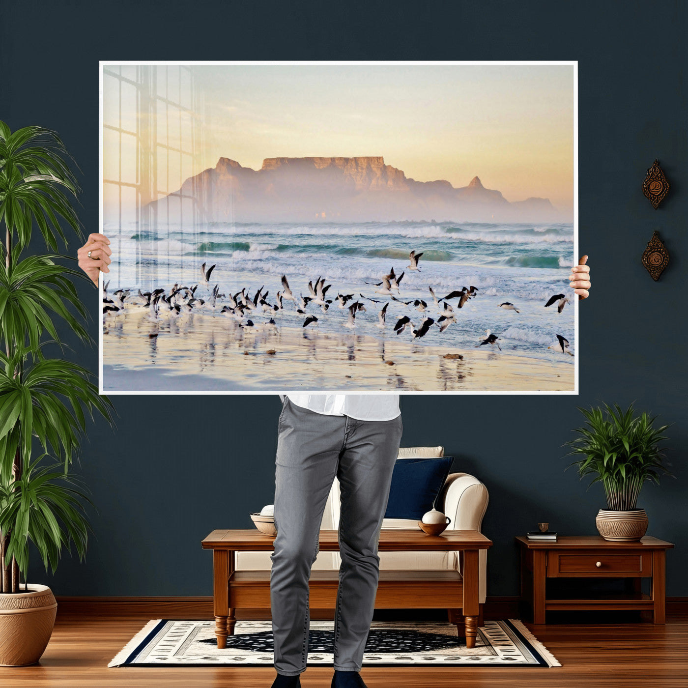 78989362-MGV-CV-36X24 - Seagulls Over Ocean Wall Art Canvas Print – Coastal Beach Landscape Artwork for Living Room Decor