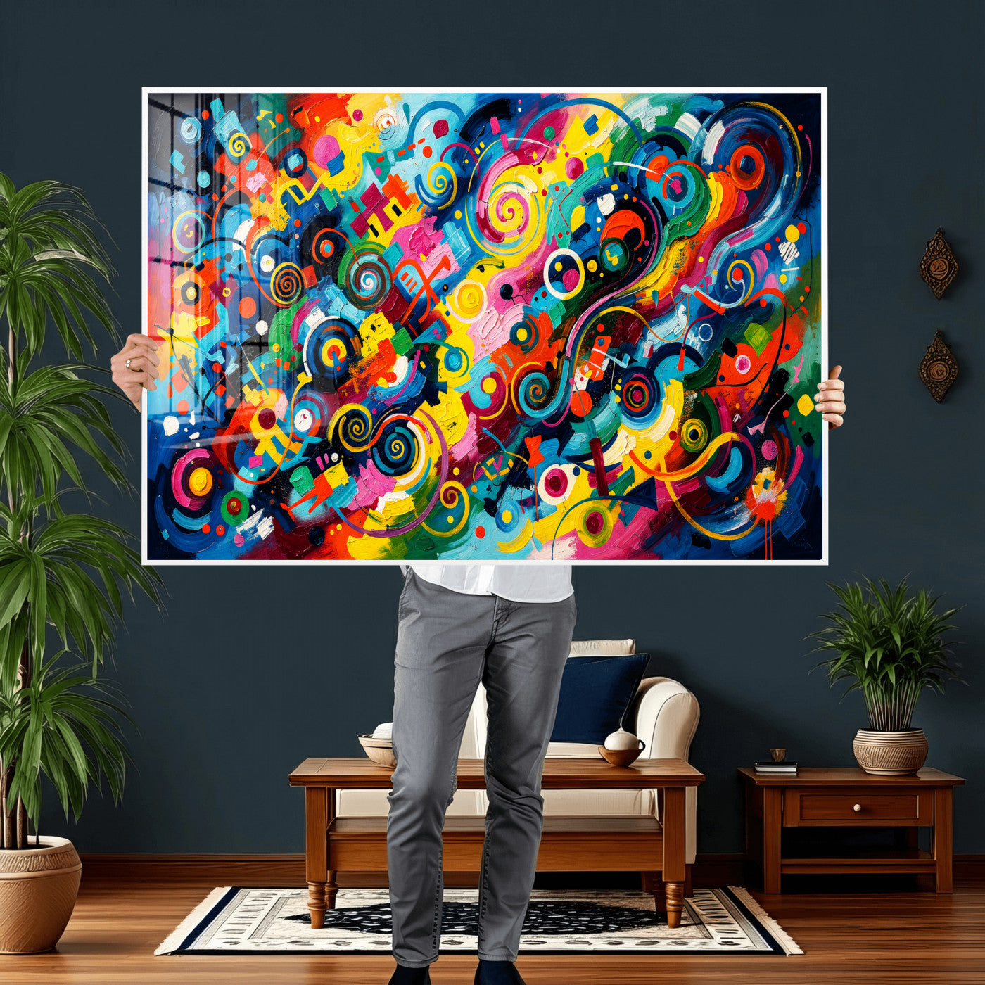 4712069R1-MGV-CV-36X24 - Geometric Abstract Wall Art Canvas Print, Bold Color Abstract Expressionist Painting Print, Modern Geometric Abstract Canvas Art