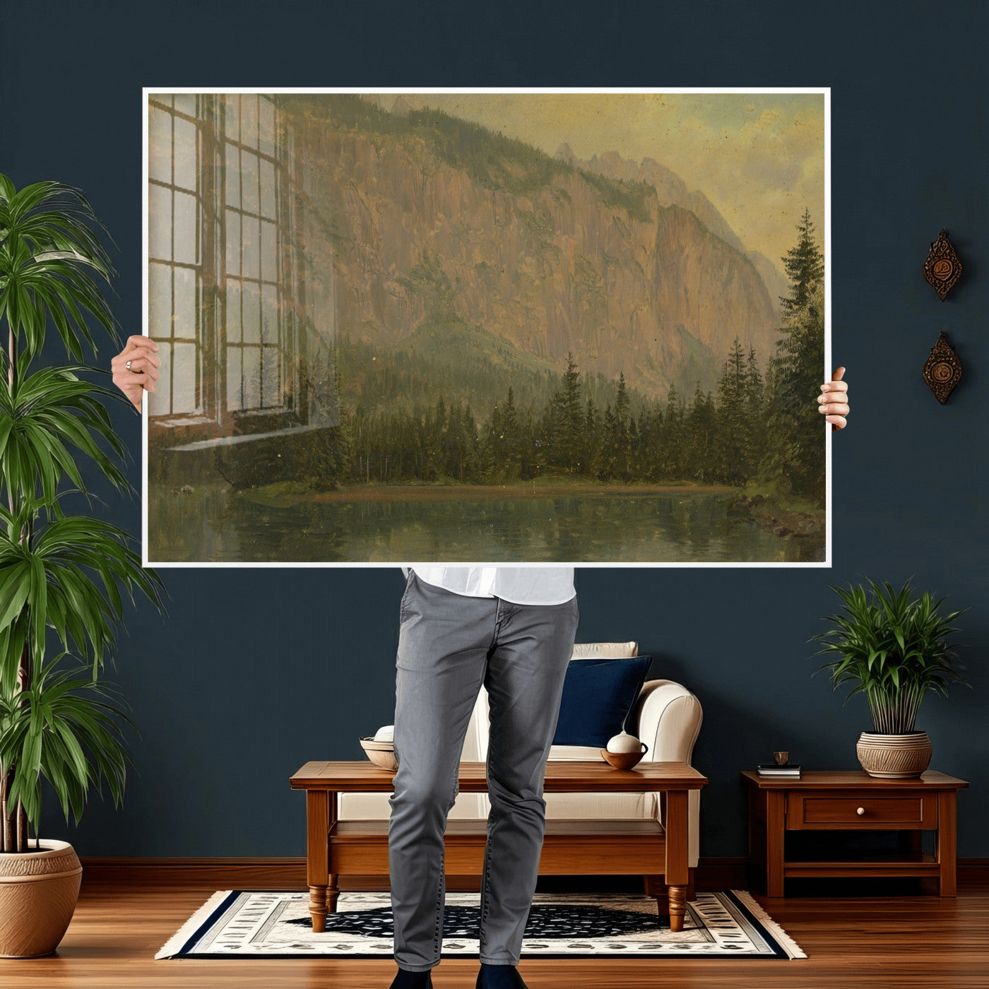 76844524-MGV-CV-36X24 - Frederic Edwin Church Hintersee Canvas Print, Hudson River School Mountain Lake Painting 1868, American Romantic Landscape, Vintage Nature Wall Art