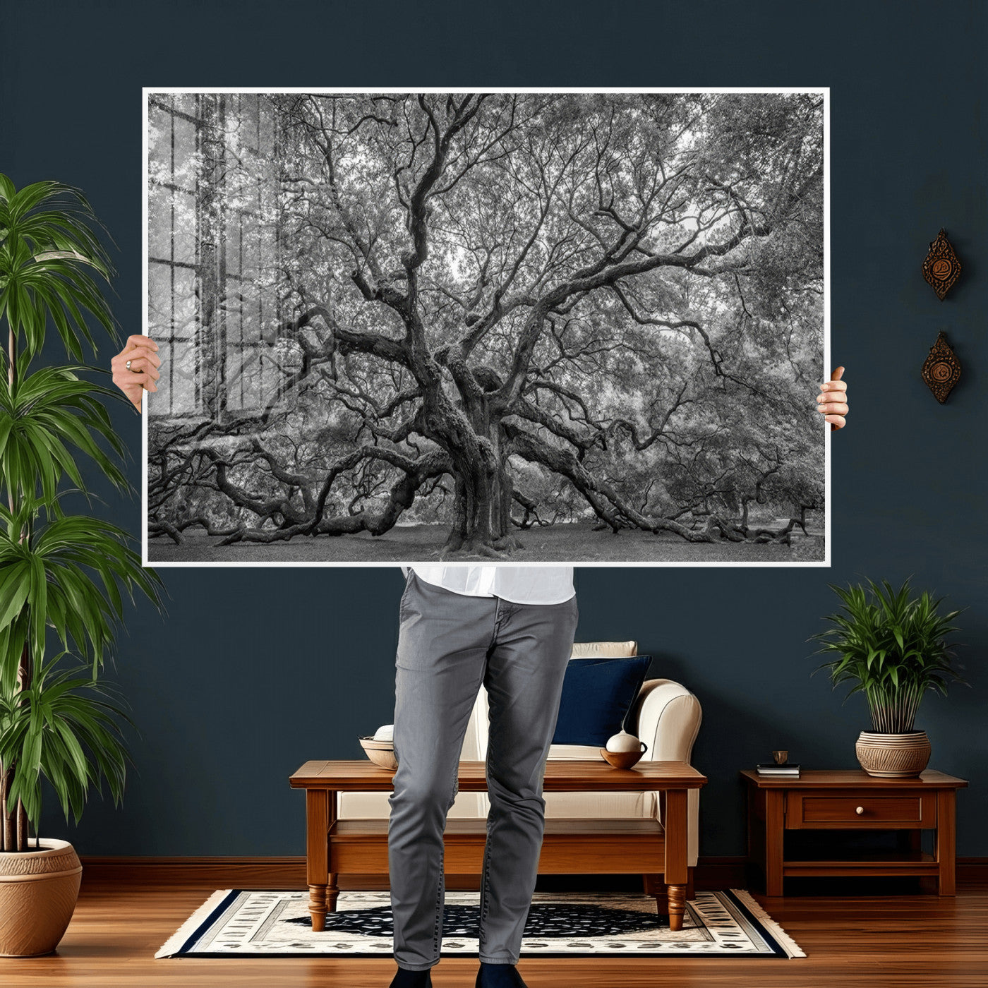 97240-MGV-CV-36X24 - Large Angel Oak Tree Black and White Canvas Print