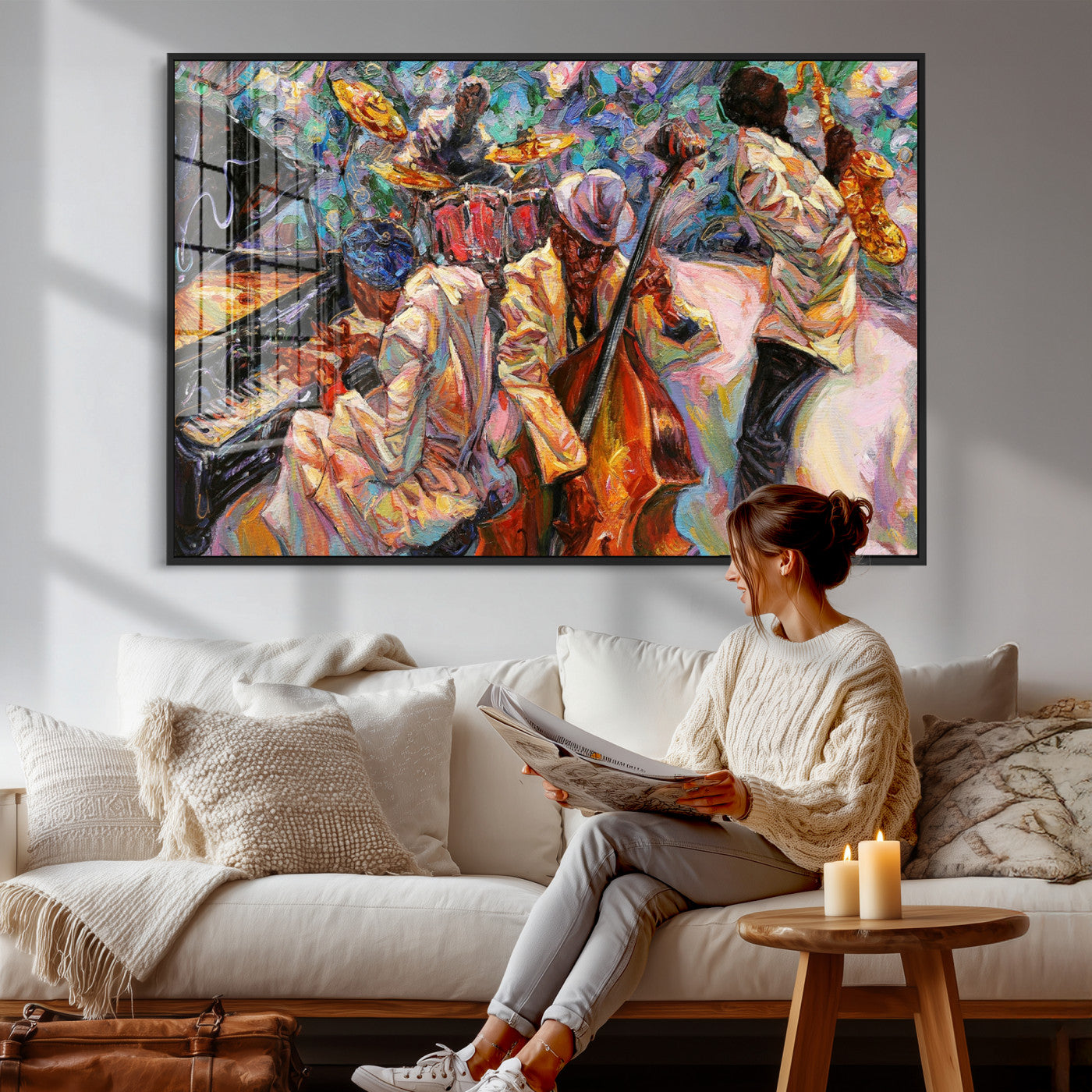 34929-MGV-CV-36X24 - African American Jazz Art Music Abstract Wall Art Painting Canvas Wall Art