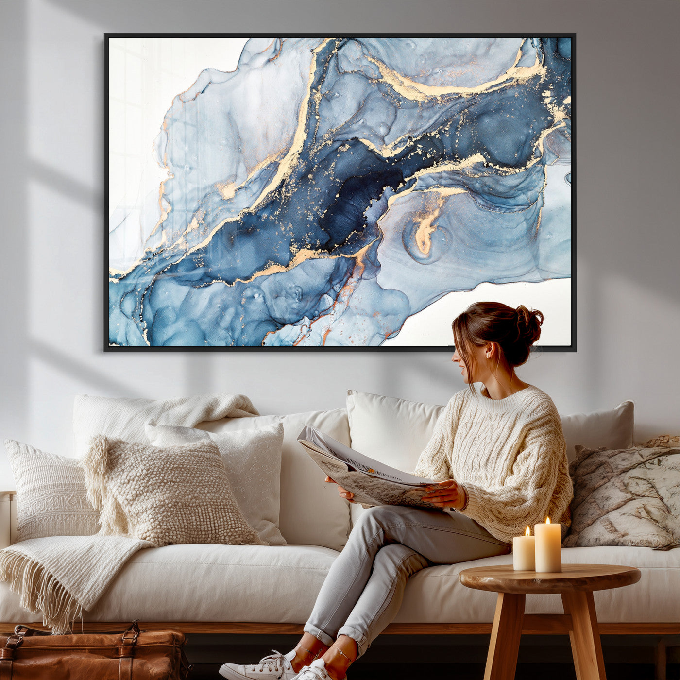 33782-MGV-CV-36X24 - Abstract Art Print - Blue Abstract Canvas Wall Art Print Abstract Art Fluid Effect Marble Wall Art
