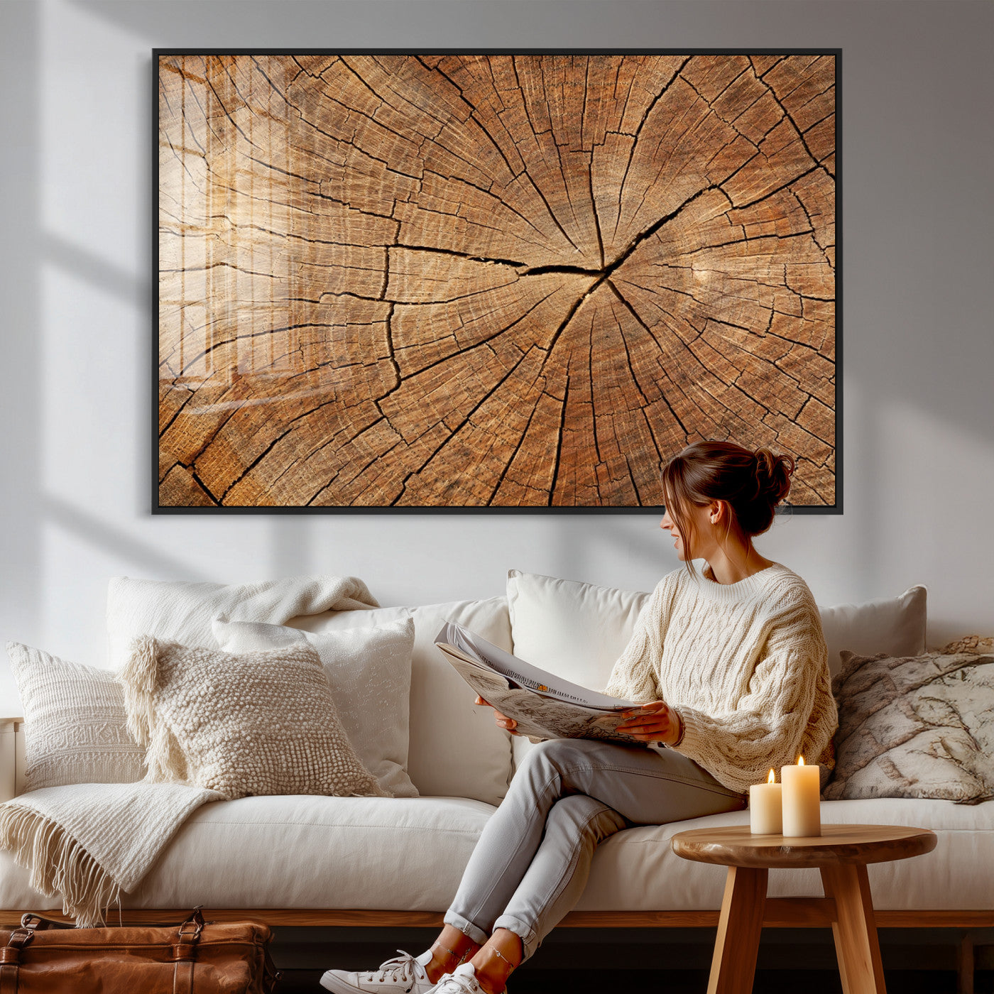 61710-MGV-CV-36X24 - Tree Ring Canvas Art, Rustic Wood Grain Wall Art, Tree Slice Decor for Modern Homes, Giclee