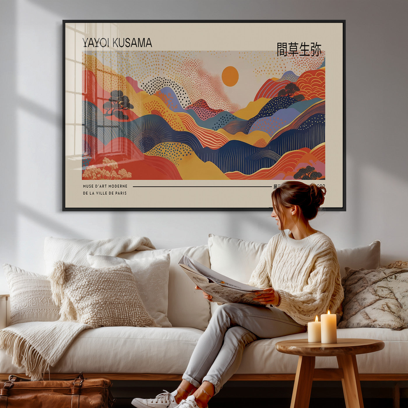 87627-MGV-CV-36X24 - Yayoi Kusama Landscape Canvas Print, Vibrant Floral Mountain Art Print, Botanical Flower Nature