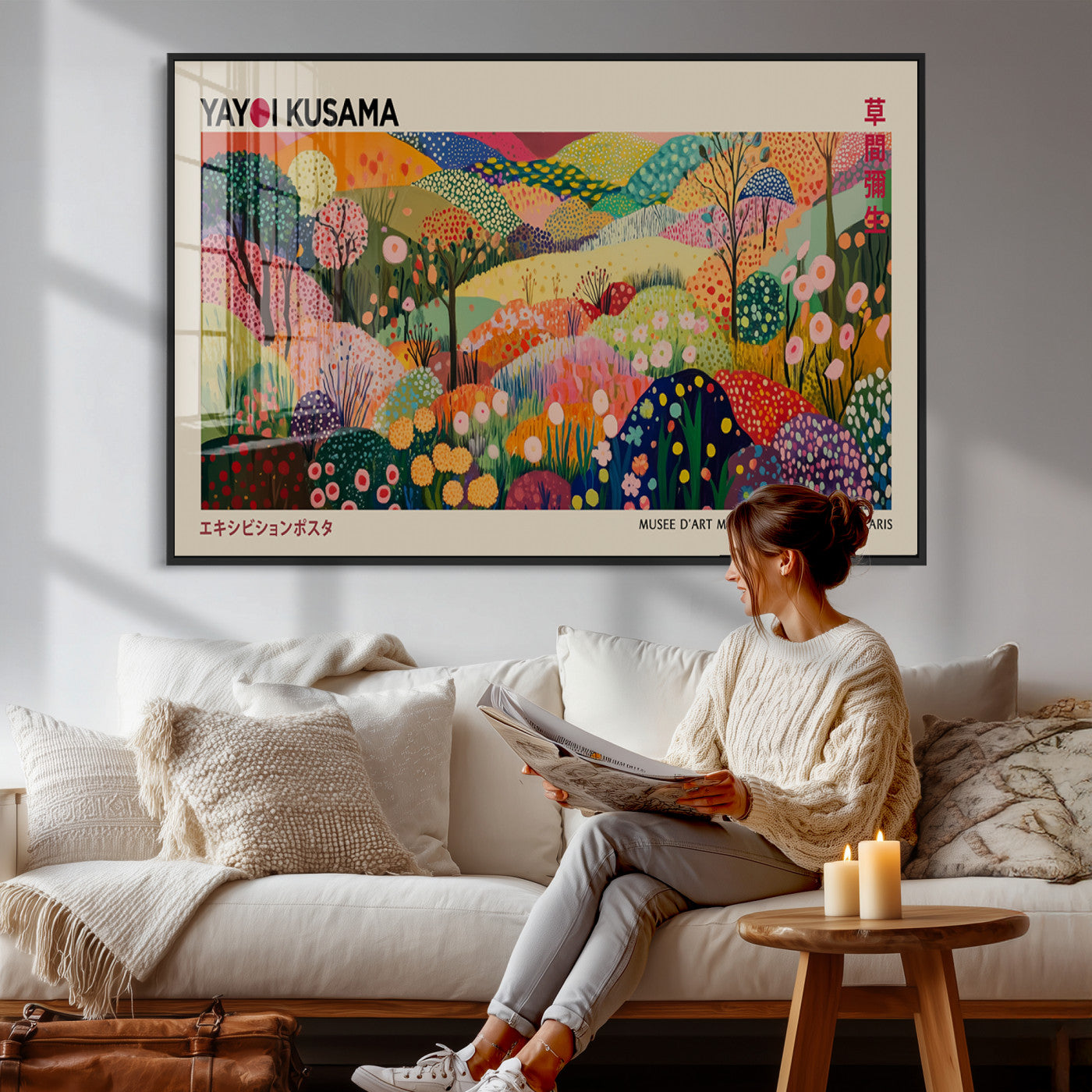 98921-MGV-CV-36X24 - Framed Yayoi Kusama 1986 Wall Art Print – Japanese Wall Art Print, Wabi Sabi Yayoi Kusama Print