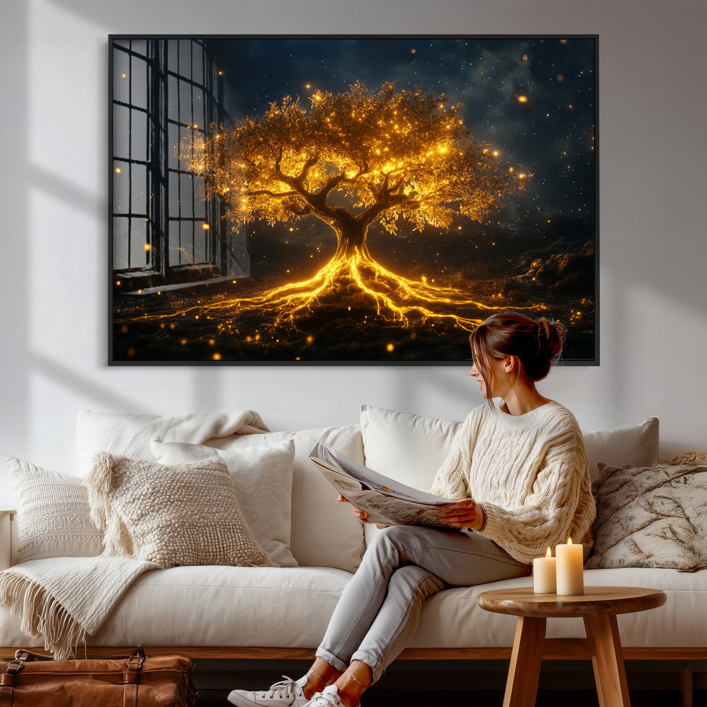 60194-MGV-CV-36X24 - Golden Tree of Life Canvas Wall Art Print - Majestic Tree of Life Print for Living Room and Office Decor