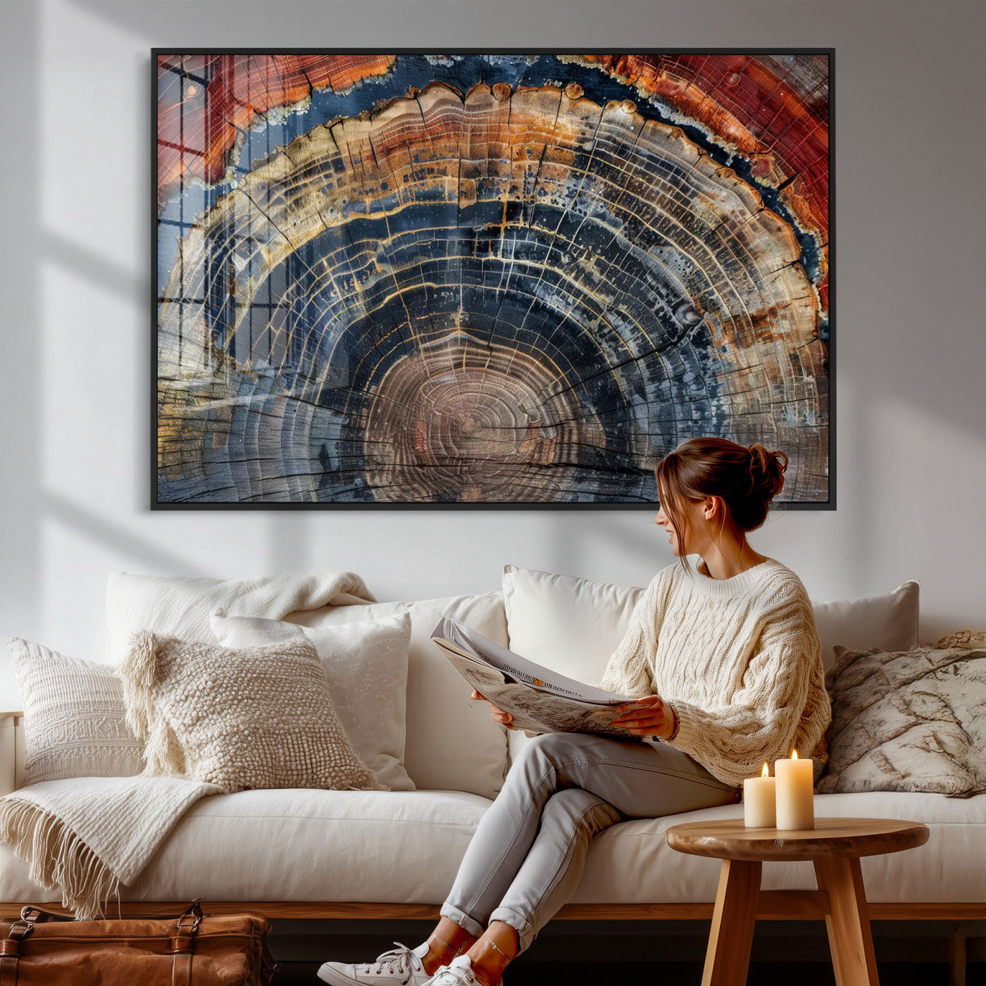 63519-MGV-CV-36X24 - Abstract Tree Ring Wall Art Canvas Print – Colorful Framed Minimalist Nature Tree Rings Home Artwork for Home and Office Decor