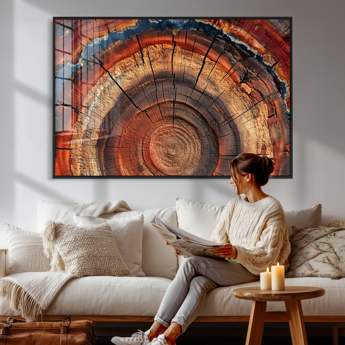 28555-MGV-CV-36X24 - Abstract Tree Ring Art Wall Art Canvas Print for Modern Farmhouse Decor, Colorful Tree Ring Wall Decor, Minimalist Home Canvas Art