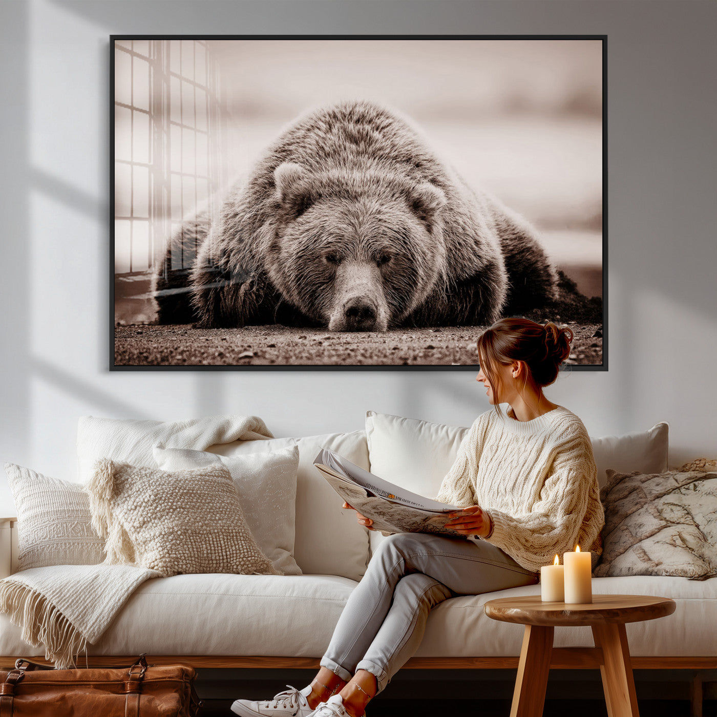 20611-MGV-CV-36X24 - Grizzly Bear Wall Art Print - Bear Canvas Wall Art - Rustic Bear Portrait Canvas Print for Cabin