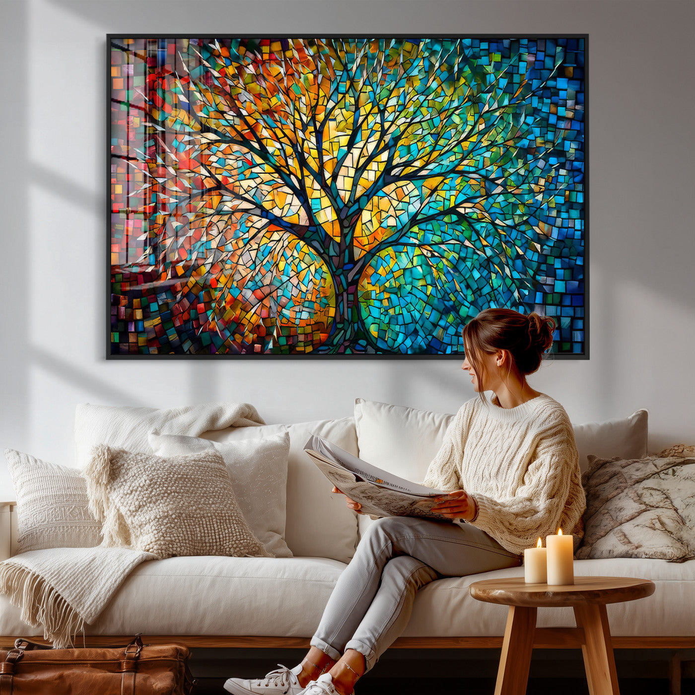 99325-MGV-CV-36X24 - Yggdrasil Tree of Life Wall Art Print Canvas | Mosaic Style 3-Panel Canvas Print