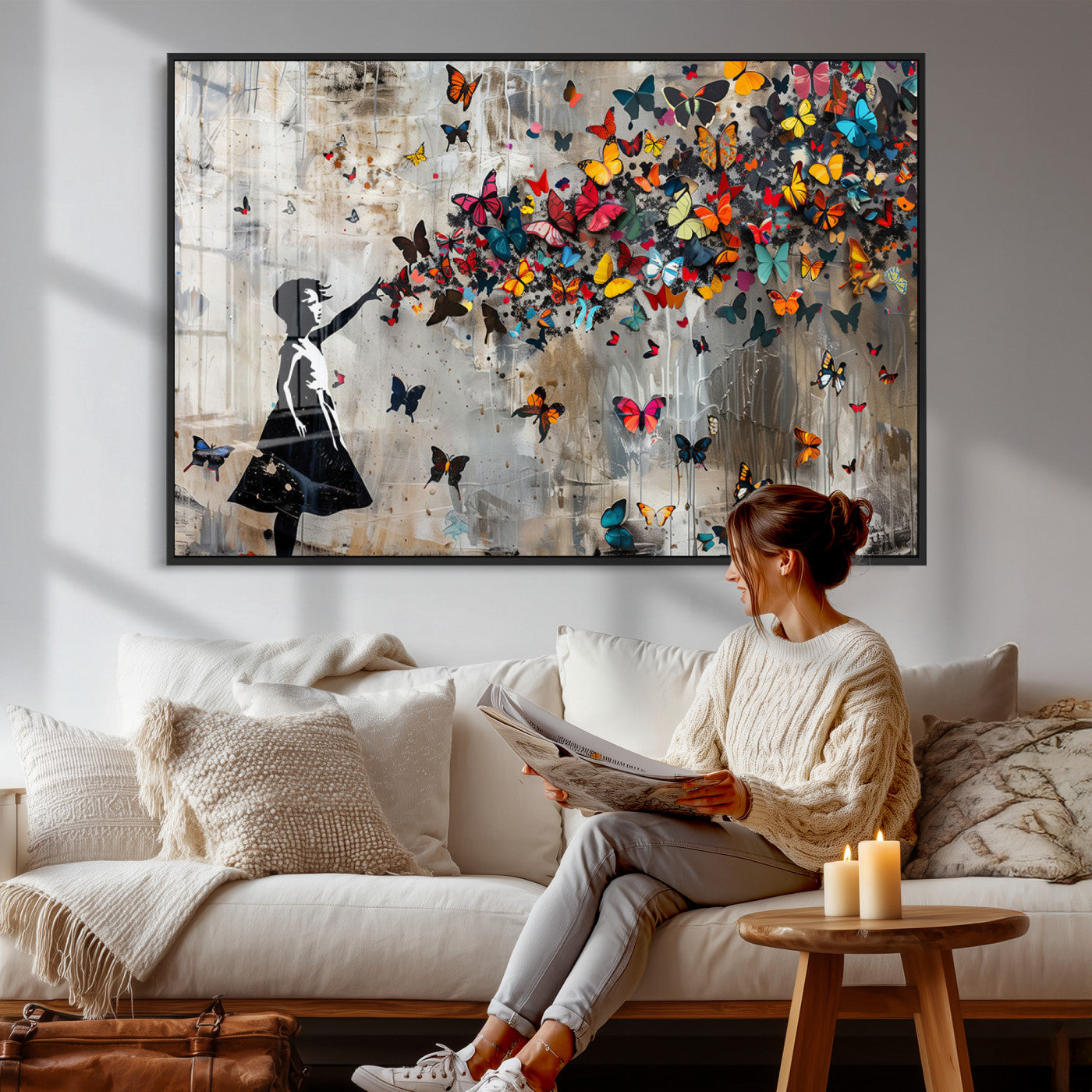 51446-MGV-CV-36X24 - Banksy Butterfly Girl Wall Art | 3-Piece Butterfly Girl Canvas