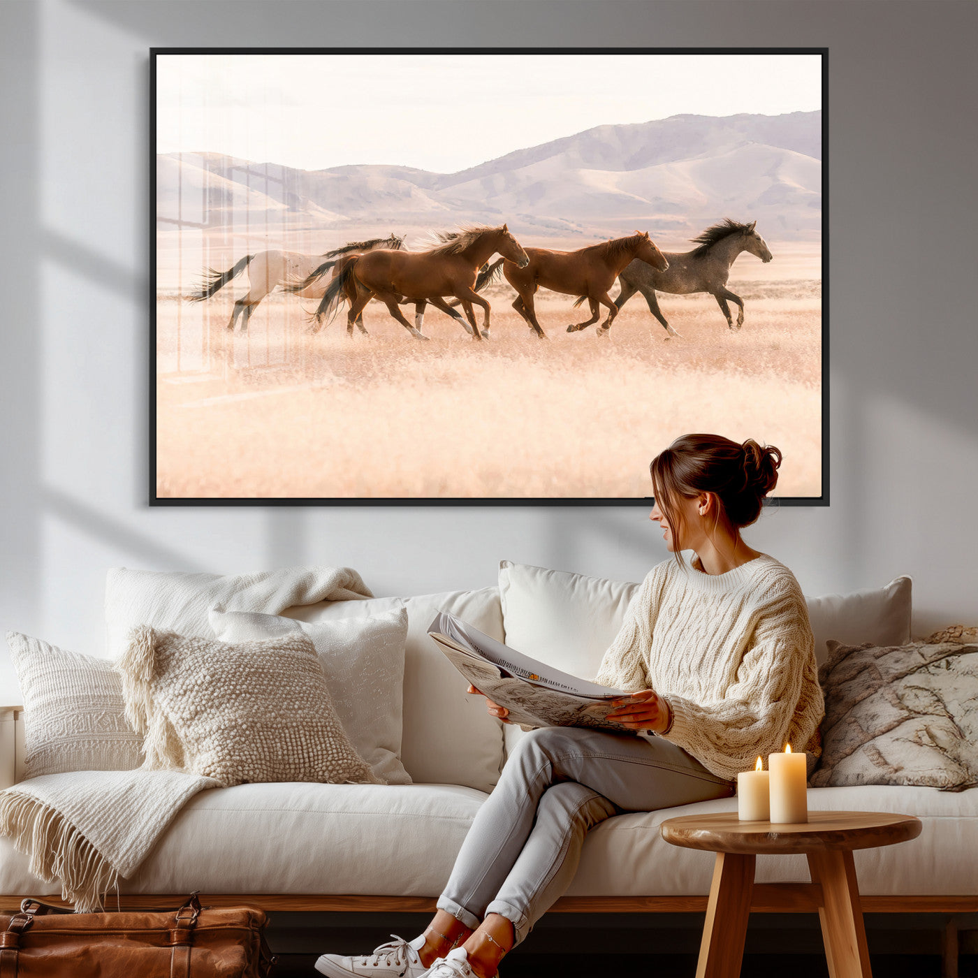 HORSESH-MGV-CV-36X24 - Wild Horses Wall Art – Running Freedom Canvas Print, Graceful Movement, Outdoor Landscape, Nature’s Power and Spirit, Home or Office Decor