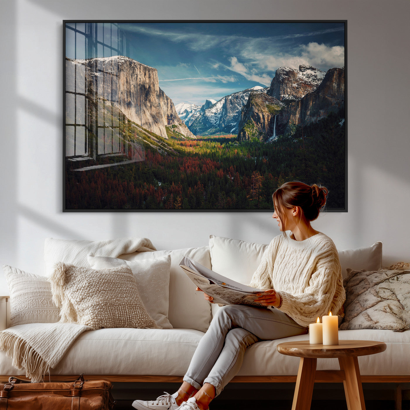 15244033-MGV-CV-36X24 - Yosemite National Park Wall Art – Framed Mountain Landscape El Capitan Canvas Print Scenic Decor for Home, Office Decor