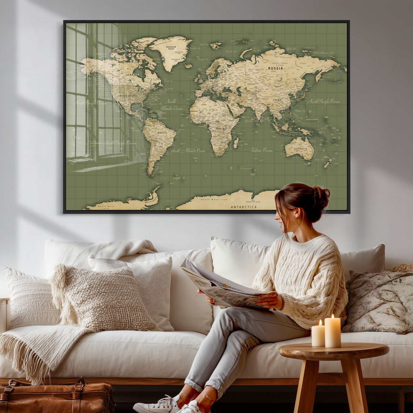 13750241-MGV-CV-36X24 - World Map Wall Art Canvas Print, Modern Decorative Framed Map Artwork Prints for Living Room, Office, Bedroom Wall Decor