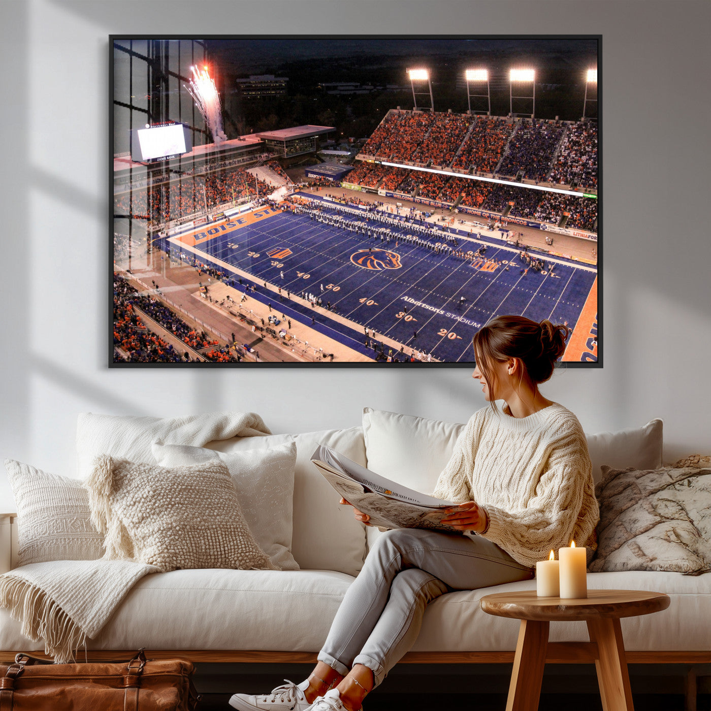 58849575-MGV-CV-36X24 - Boise State Stadium Large Wall Art Canvas Print for Living Room Office Wall Decor