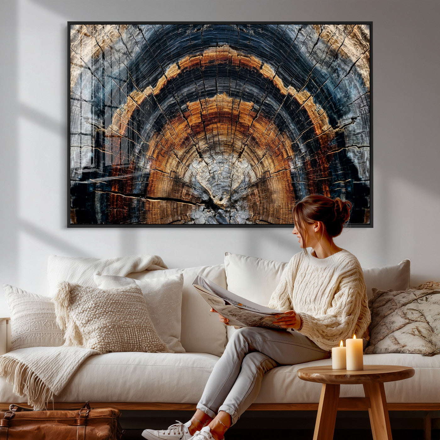 92693966A-MGV-CV-36X24 - Abstract Wood Grain Canvas Print, Tree Ring Pattern Wall Art, Framed Canvas Ready to Hang