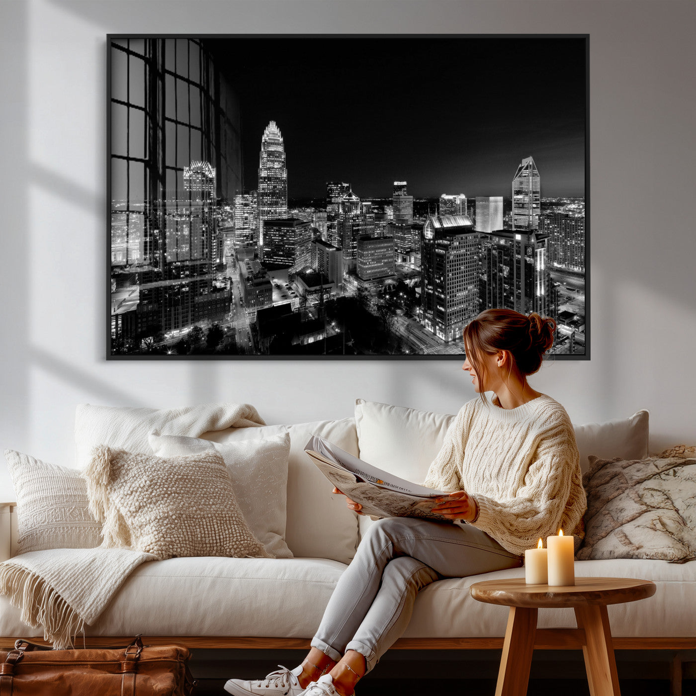 68329345-MGV-CV-36X24 - Atlanta Skyline Wall Art Canvas Print, Atlanta Downtown Night Cityscape Print for Modern Urban Wall Decor