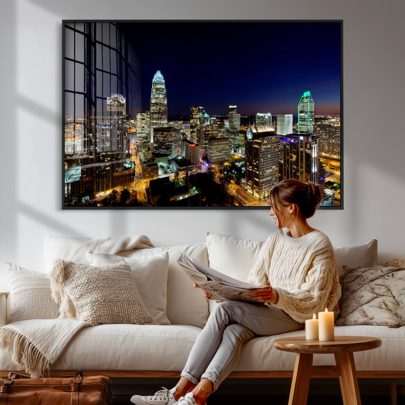 47163738-MGV-CV-36X24 - Atlanta Skyline Wall Art Canvas Print, Atlanta Downtown Night Cityscape Print for Modern Urban Wall Decor