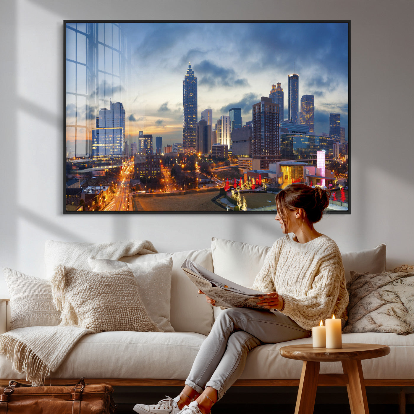 18461309-MGV-CV-36X24 - Atlanta Skyline Wall Art Canvas Print, Atlanta Downtown Night Cityscape Print for Modern Urban Wall Decor