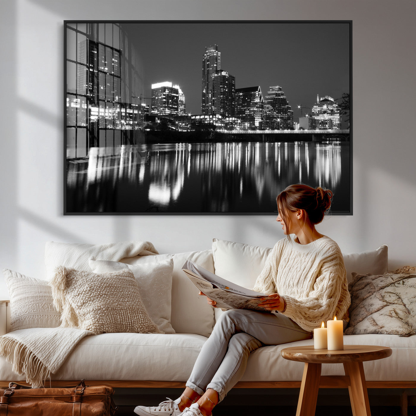 38129554-MGV-CV-36X24 - Austin Skyline Wall Art Canvas Print, Austin Downtown Night Cityscape Print for Modern Urban Wall Decor